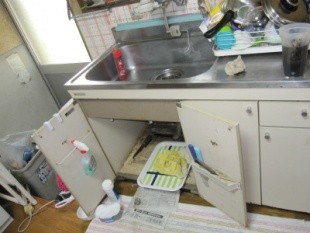 流し台の床が抜けてしまったので早く取り替えたいわ。