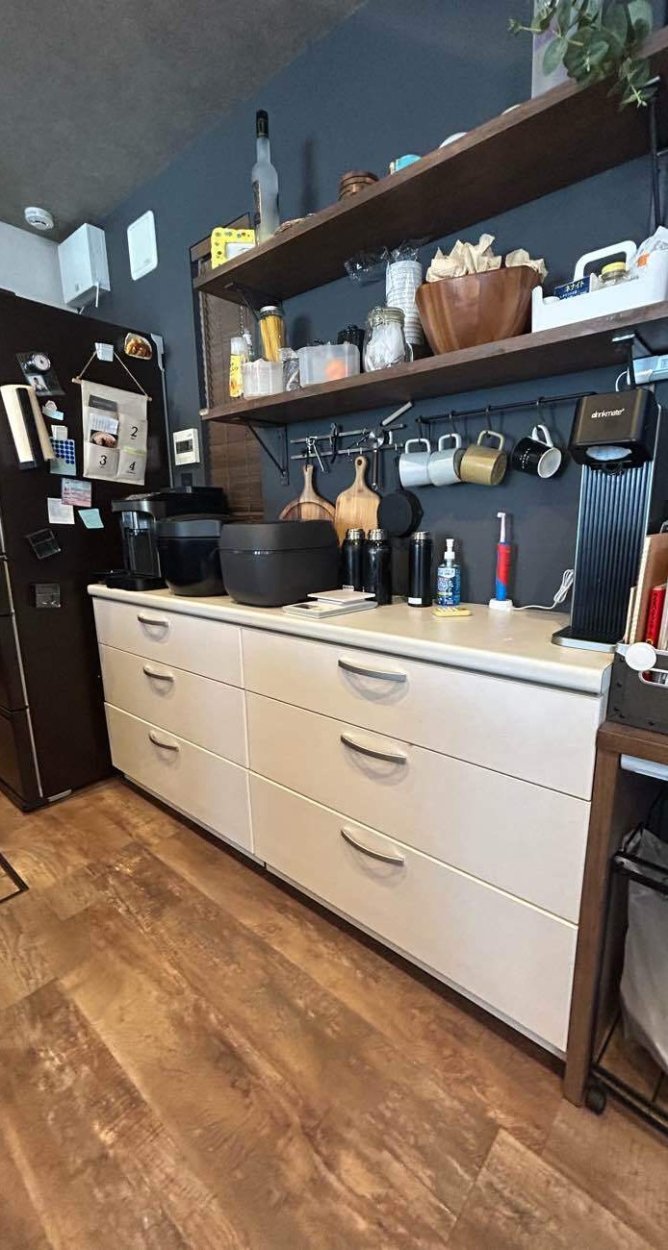 周りの家具の色と合わせた背面収納を取り付けたいです